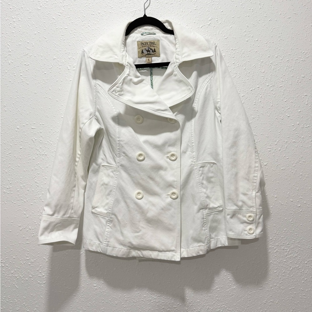 Pacific trail denim white‎ double-breasted peacoat jacket L